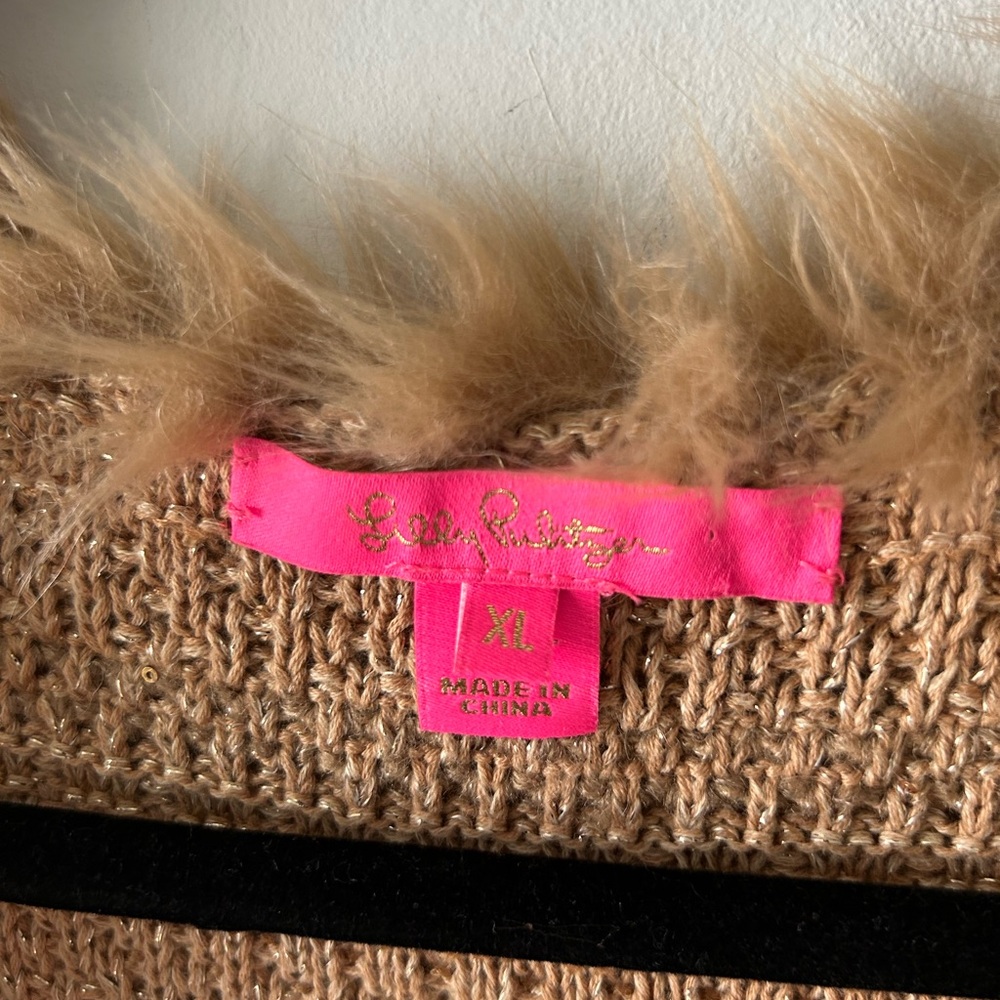 Lilly Pulitzer brown knit cardigan with faux fur trim - Picture 3 of 5